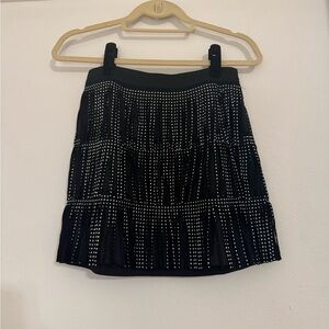 Main Strip Black Fringe Studded Western Skirt, Rodeo Skirt, Women’s Western Wear